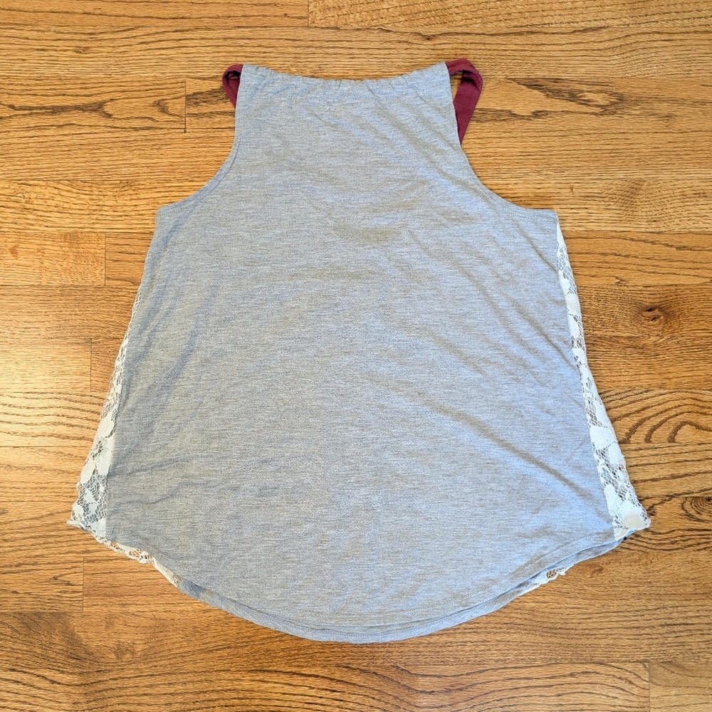 Rewind Boho Lace Front Tank Top Gray & White Layered Sleeveless Size Juniors L - Picture 8 of 8